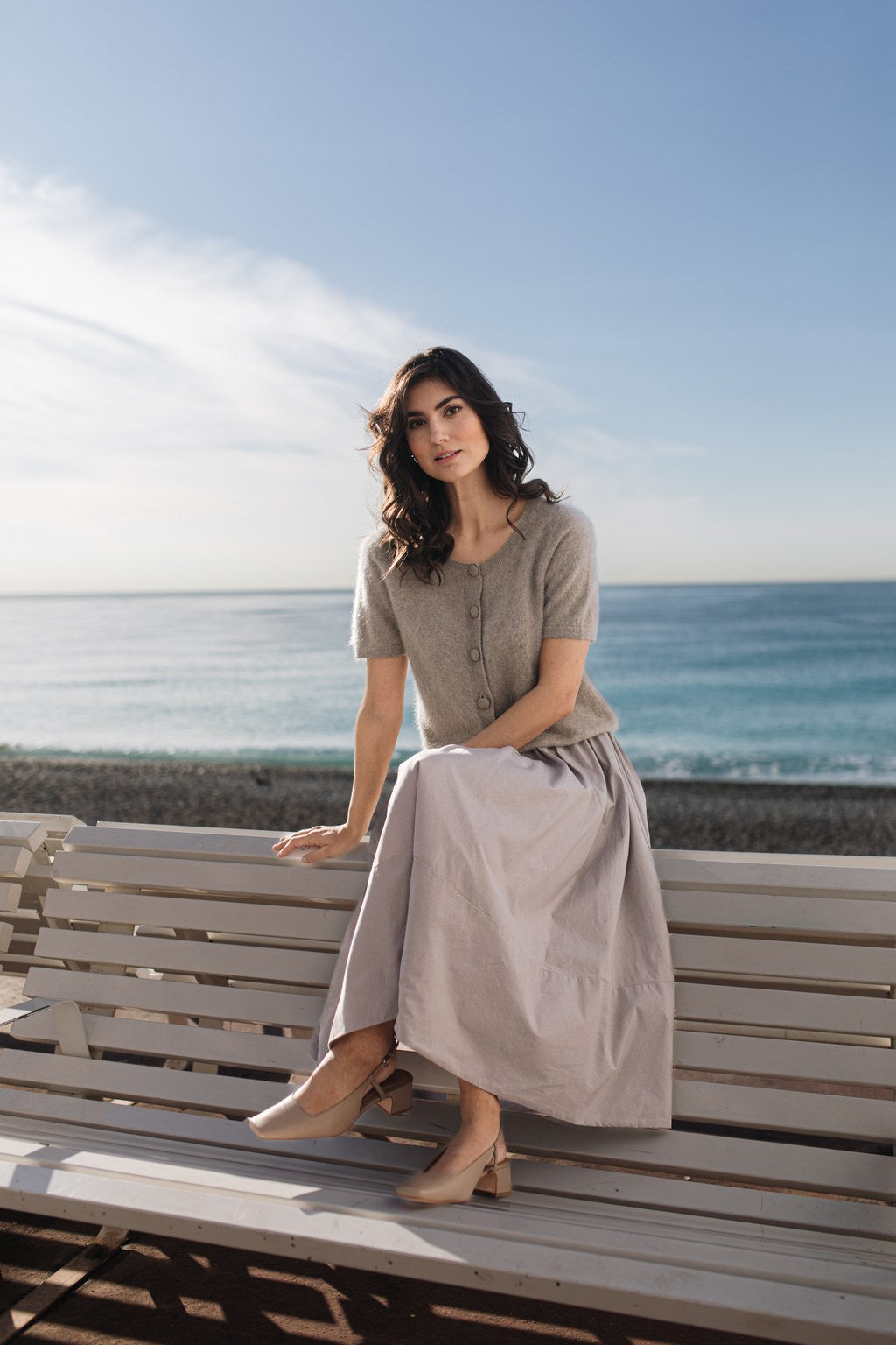 Cotton skirt with wide trim, Greige