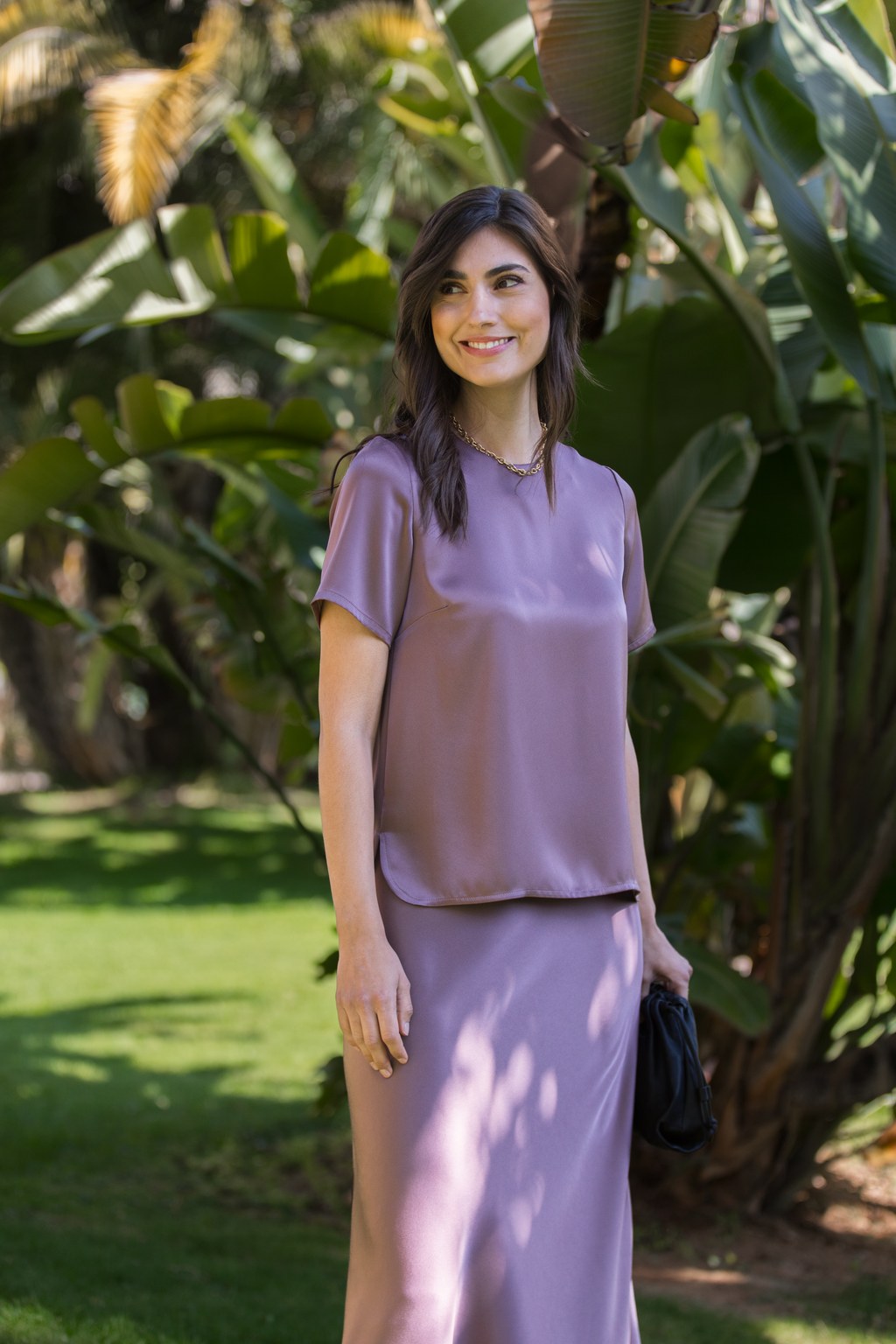 Midi satin skirt, Mauve