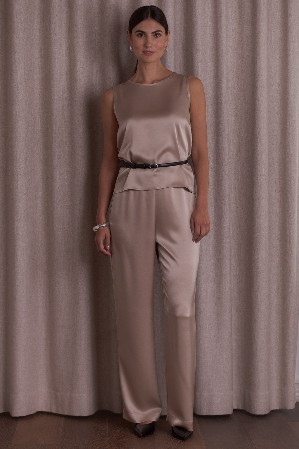 Wide-leg satin trousers, Latte