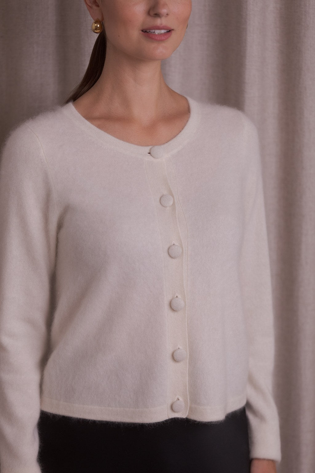 Long-sleeved cashmere cardigan, Cream