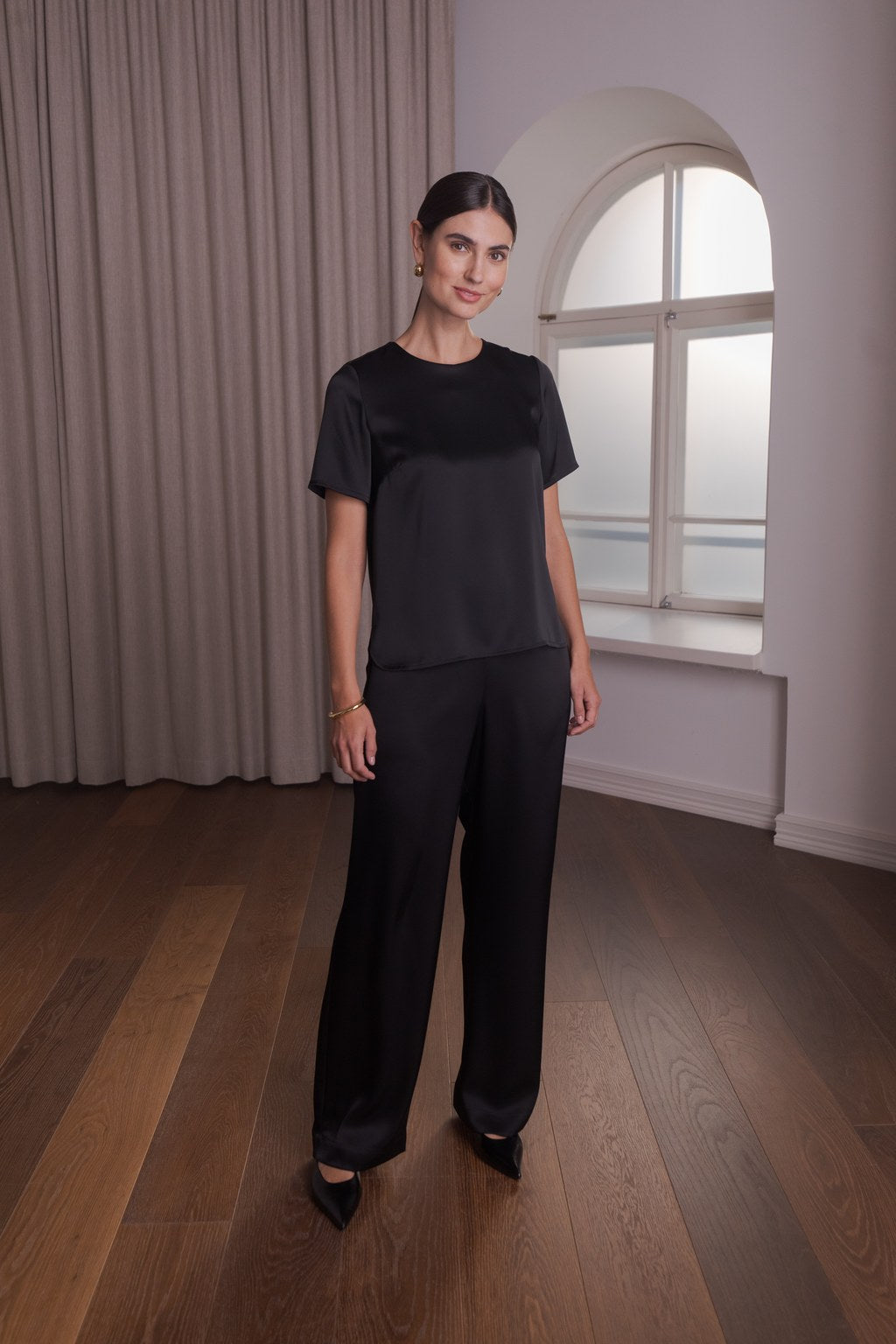 Wide-leg satin trousers, Black