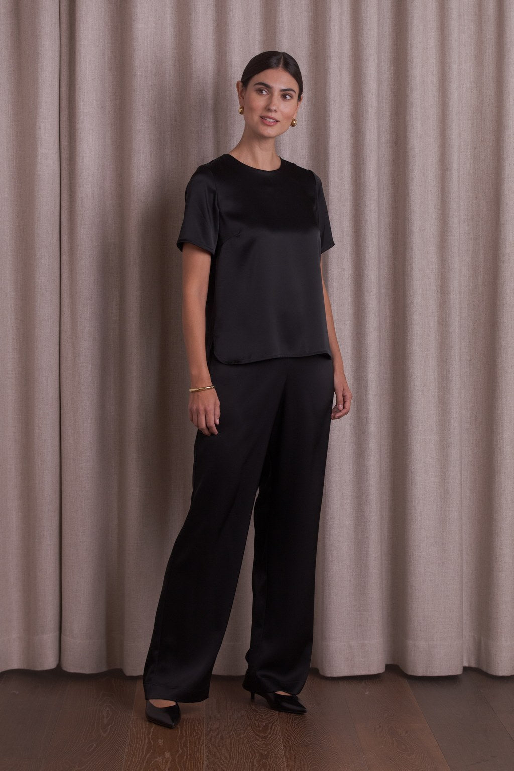 Wide-leg satin trousers, Black