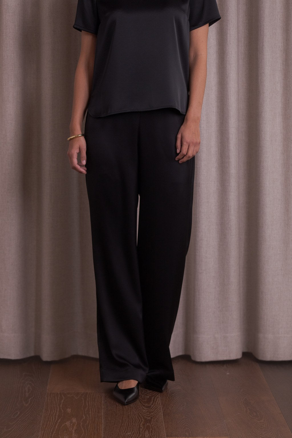 Wide-leg satin trousers, Black