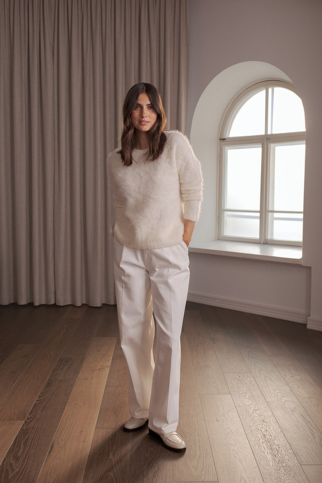 Long-sleeved alpaca blend sweater, Cream