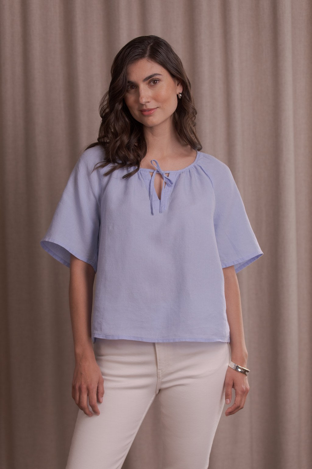 Wide-sleeved linen shirt, Sky