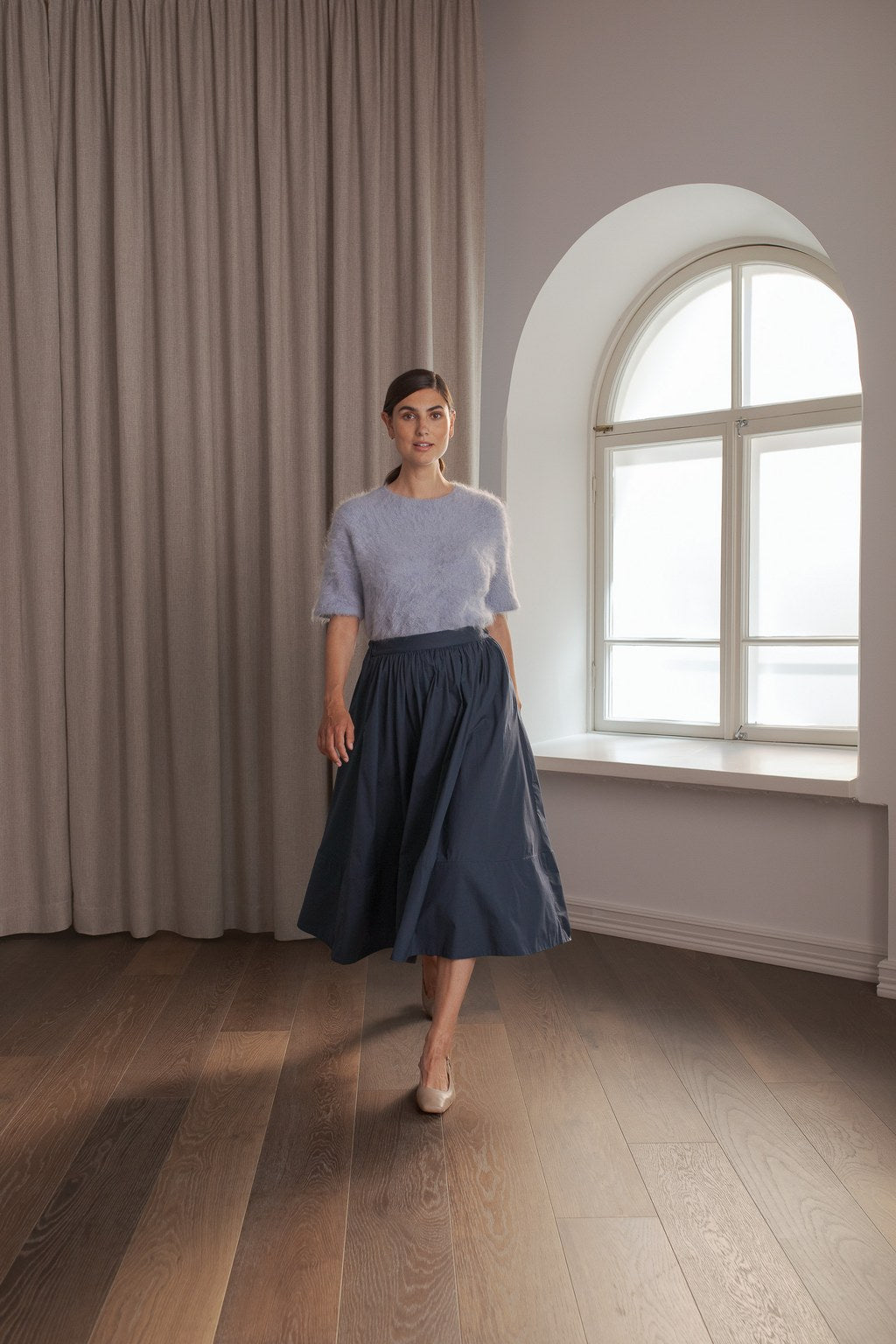 Cotton skirt with wide trim, Dark navy