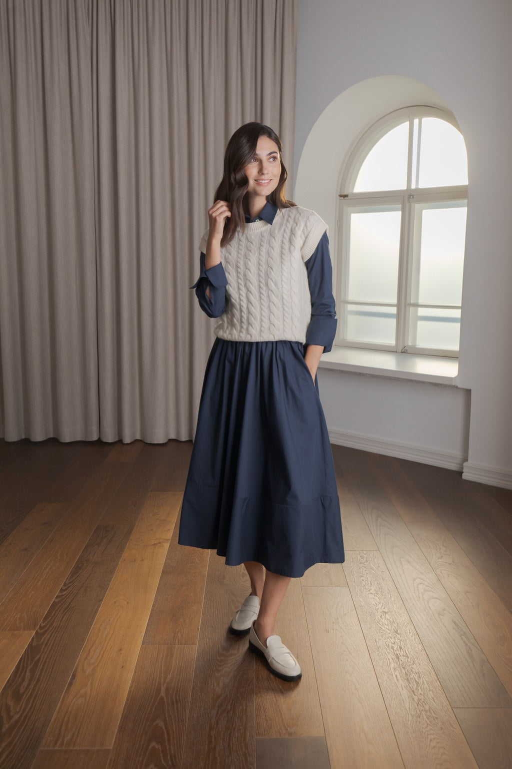 Cotton blend skirt with wide trim
