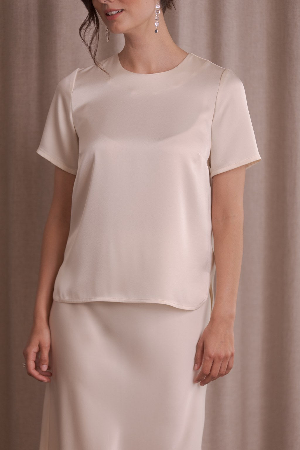 Short-sleeved satin shirt, Cream