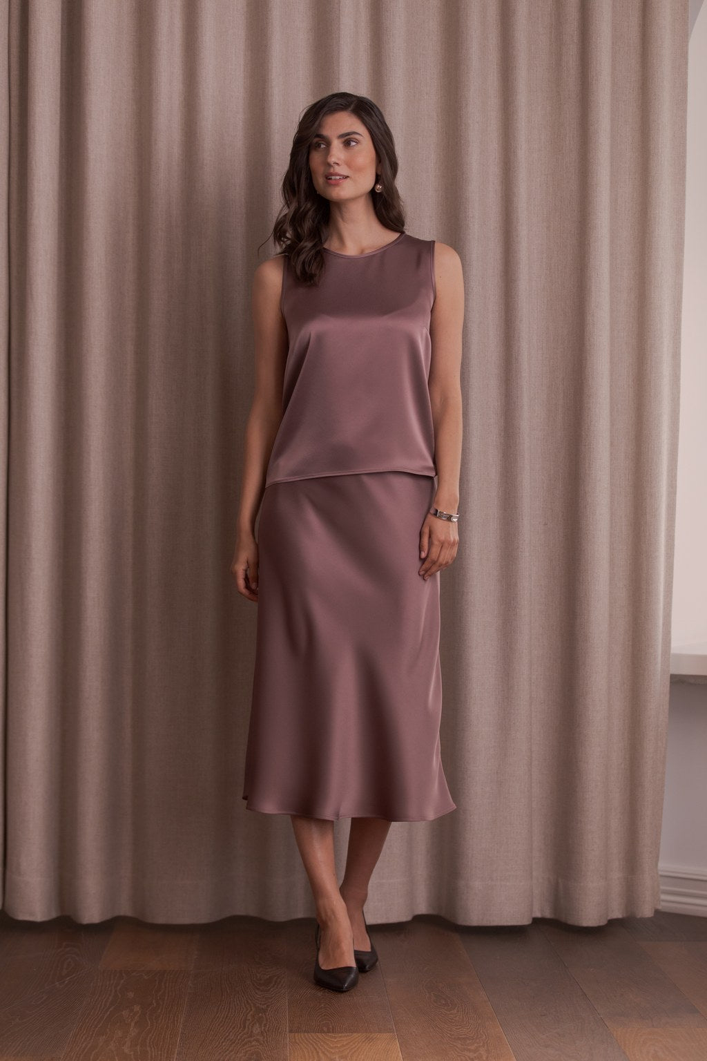 Midi satin skirt, Mauve