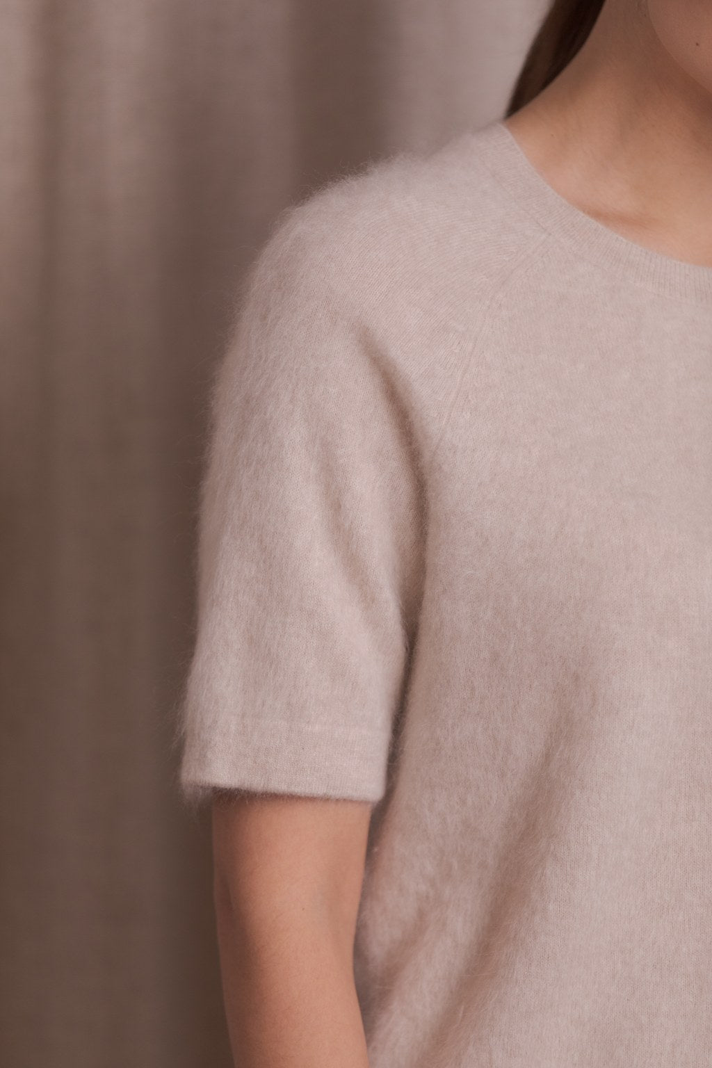 Short sleeve cashmere sweater, Latte