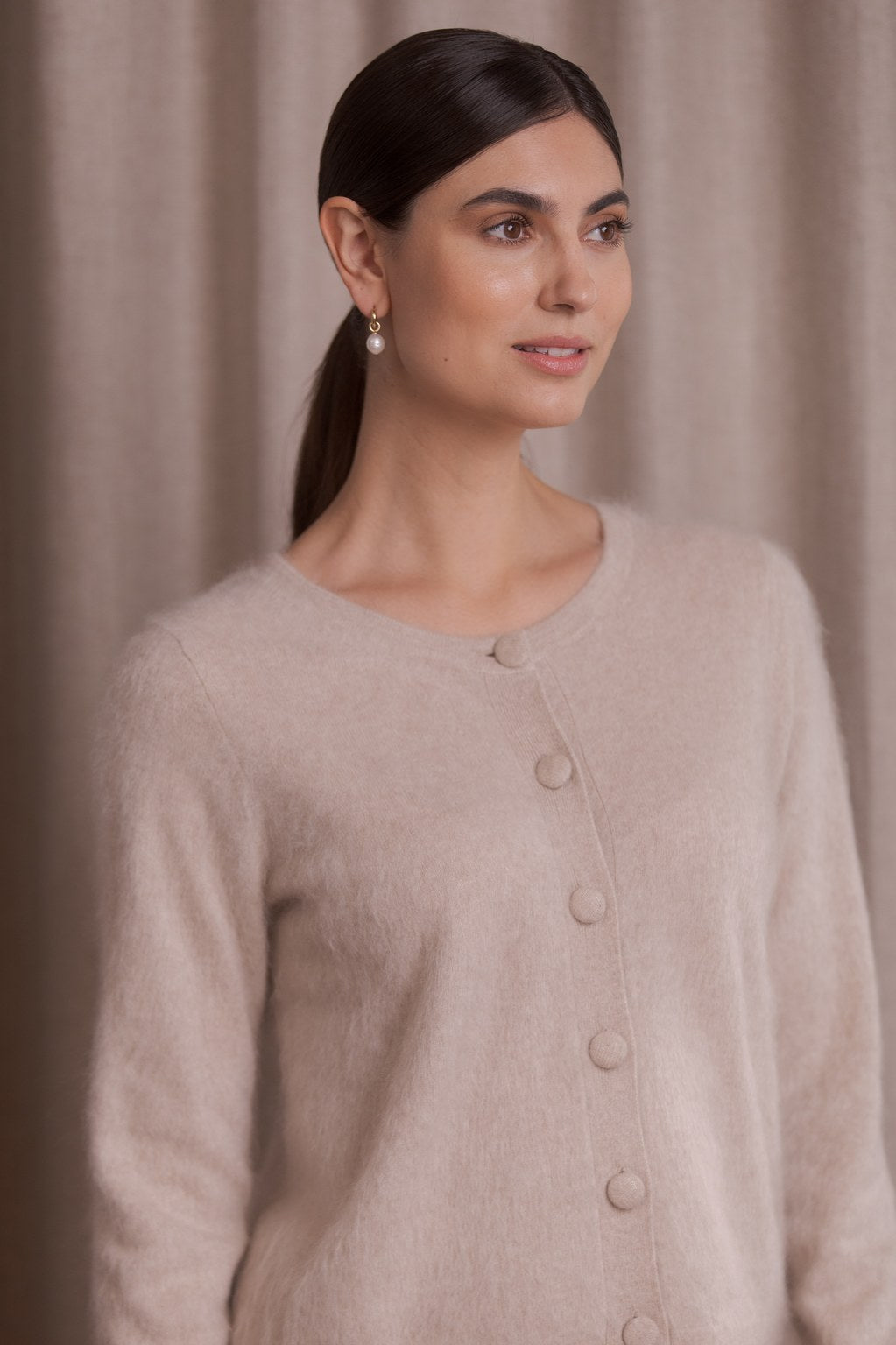 Long sleeve cashmere cardigan, Latte