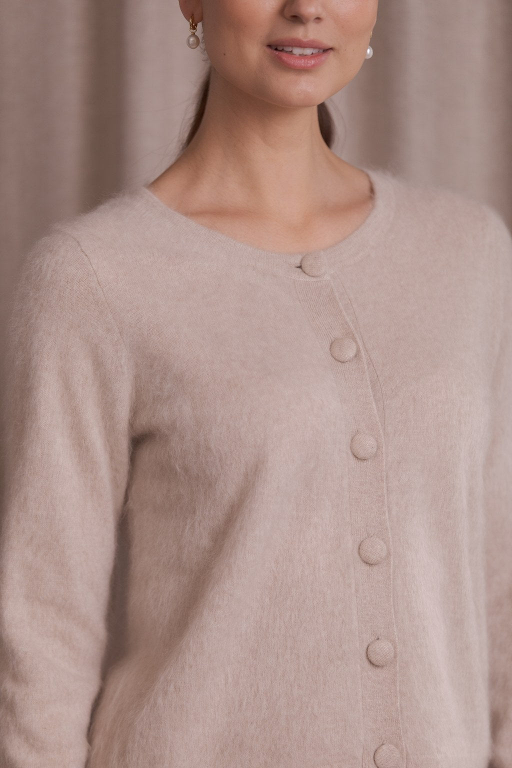 Long-sleeved cashmere cardigan, Latte