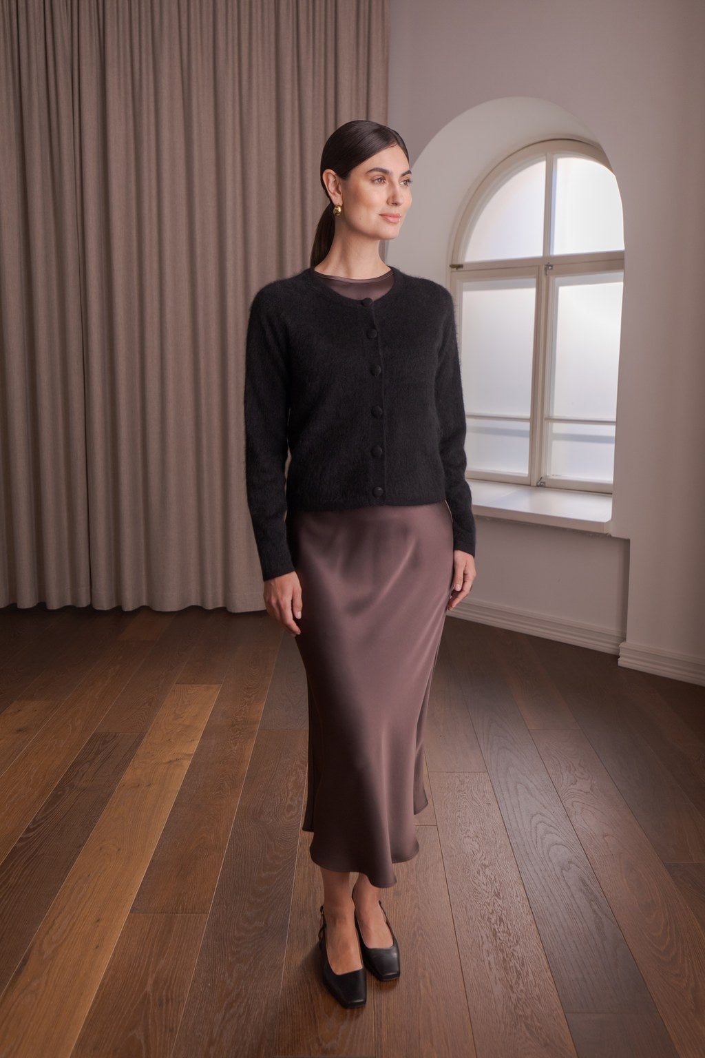 Long-sleeved cashmere cardigan, Black