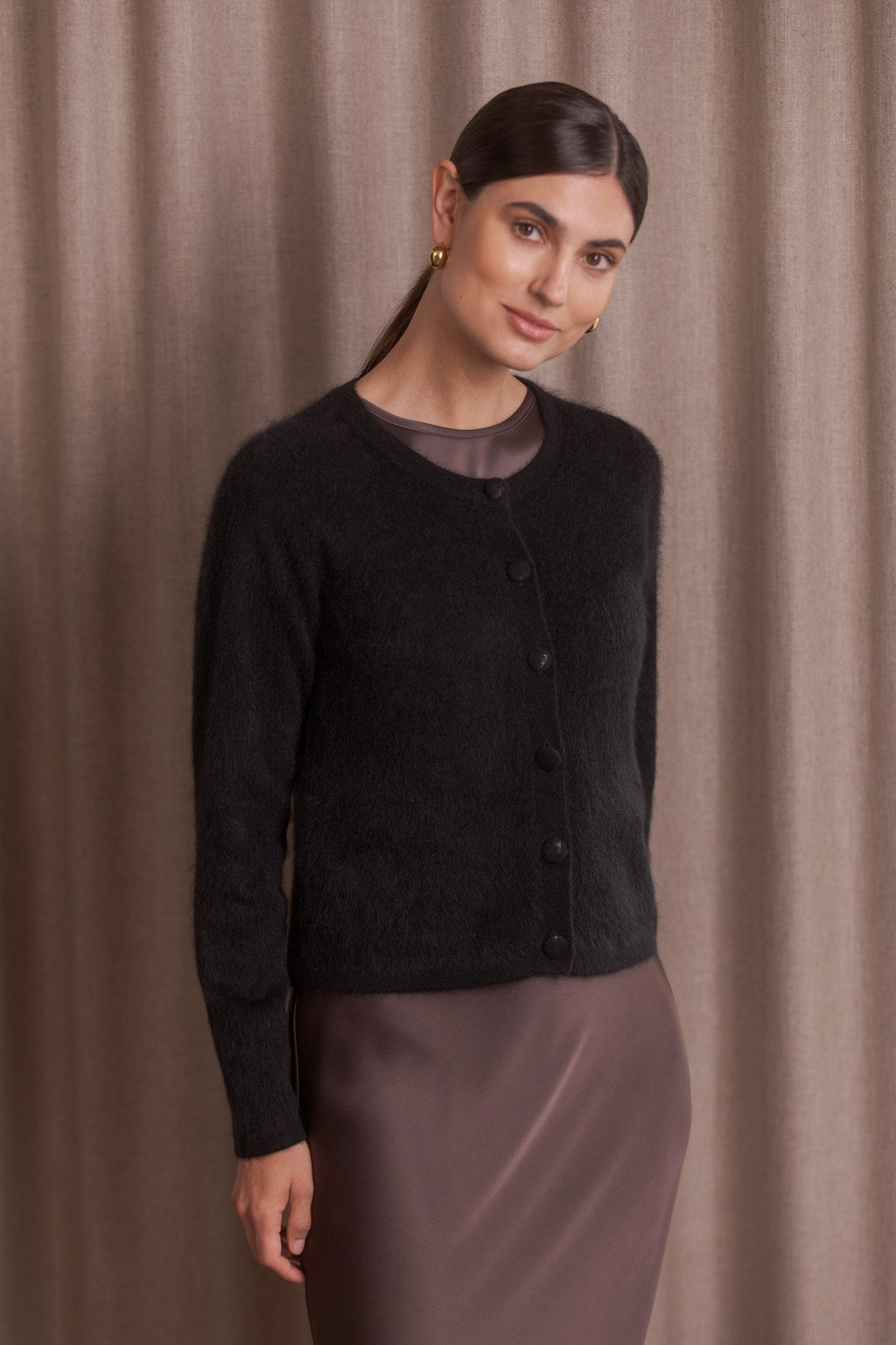 Long-sleeved cashmere cardigan, Black
