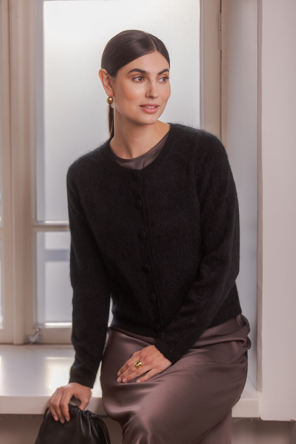 Long sleeve cashmere cardigan, Black