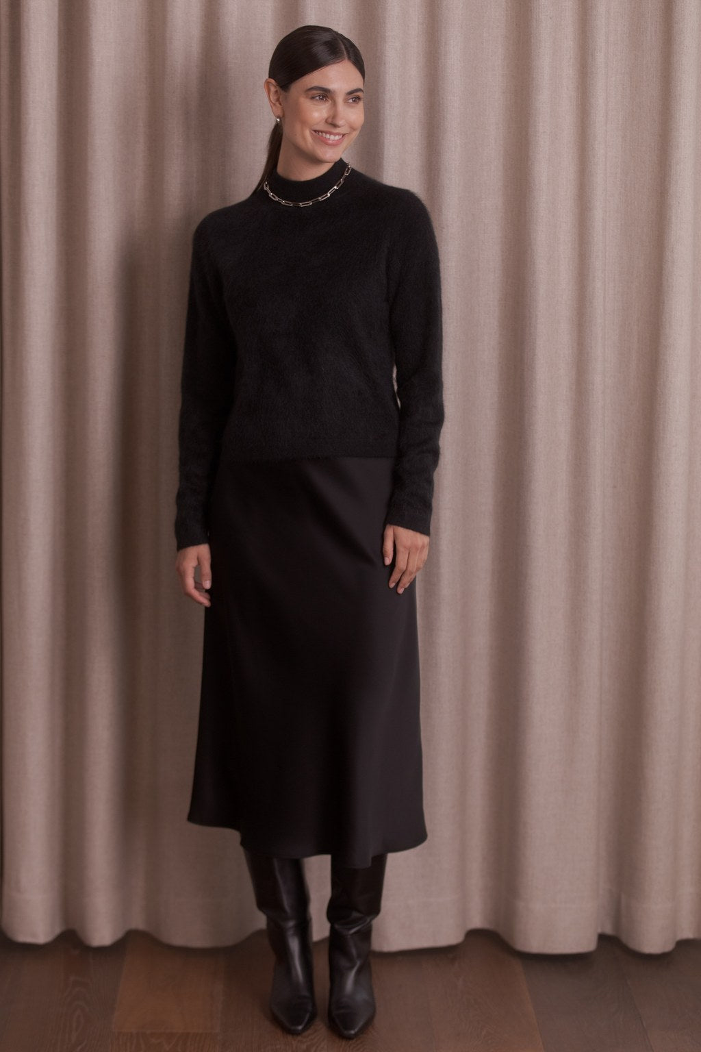 Midi satin skirt, Black