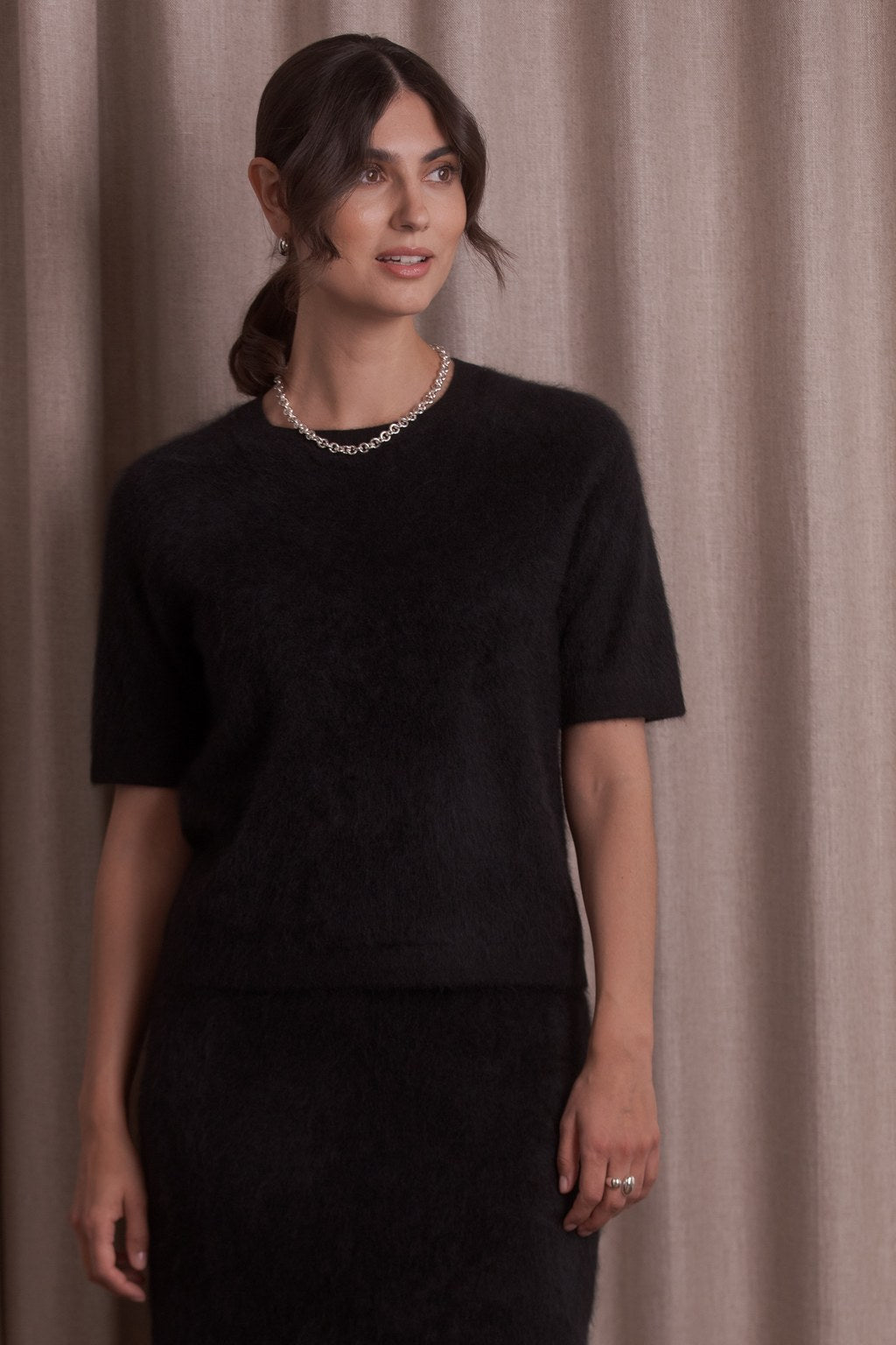 Short-sleeved cashmere sweater, Black