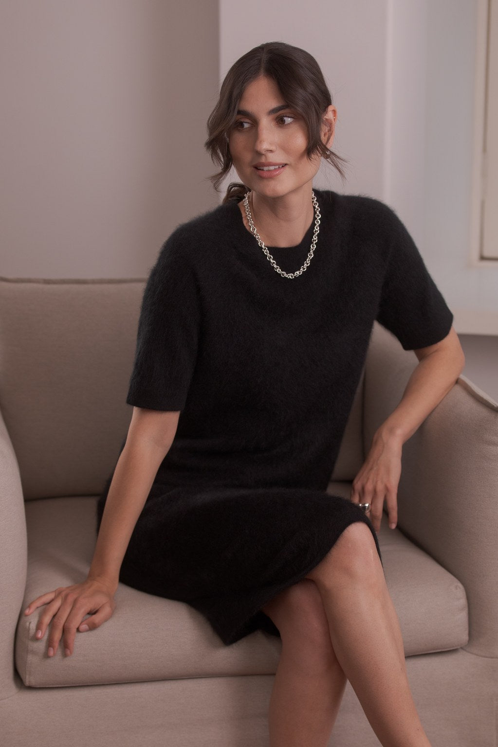 Knee-length cashmere skirt, Black