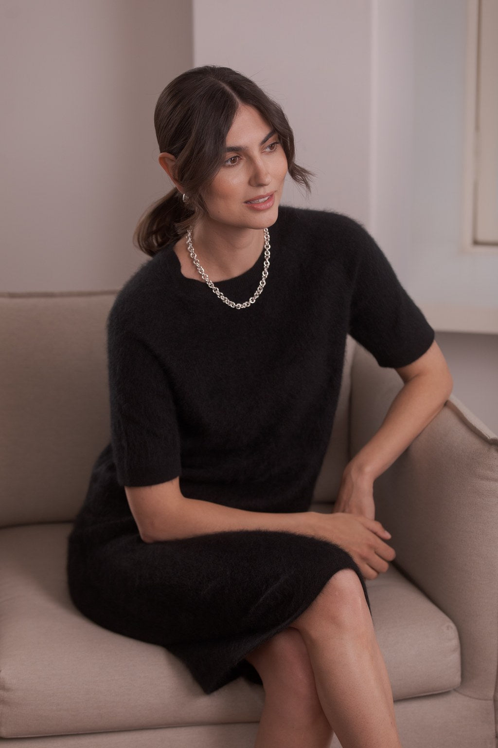 Short-sleeved cashmere sweater, Black