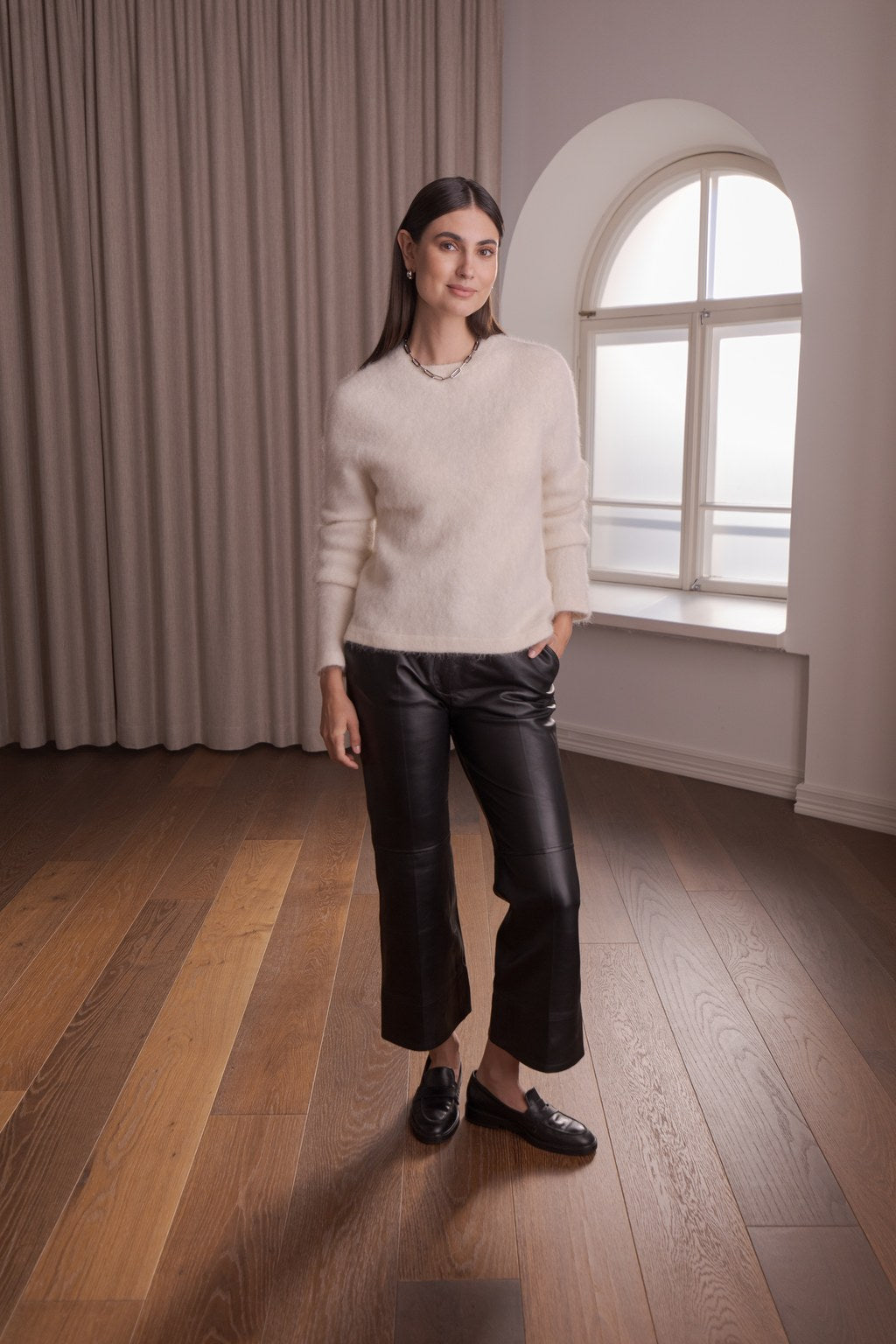 Long-sleeved alpaca blend sweater, Cream