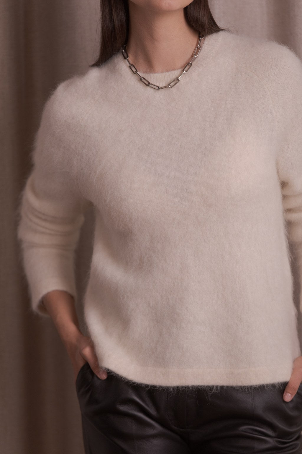 Long-sleeved alpaca blend sweater, Cream