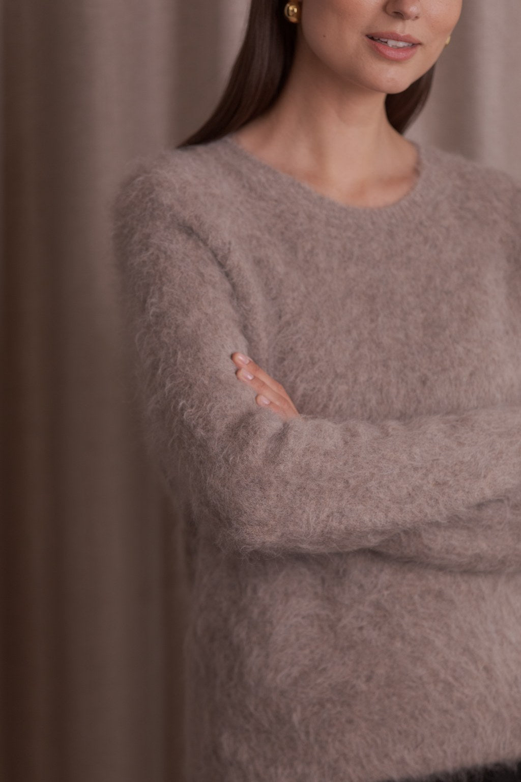 Long-sleeved alpaca-blend sweater, Greige