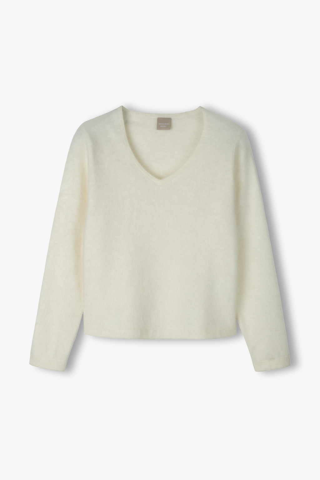 Pitkähihainen harjattu kashmirneule v-kaula-aukolla, cream