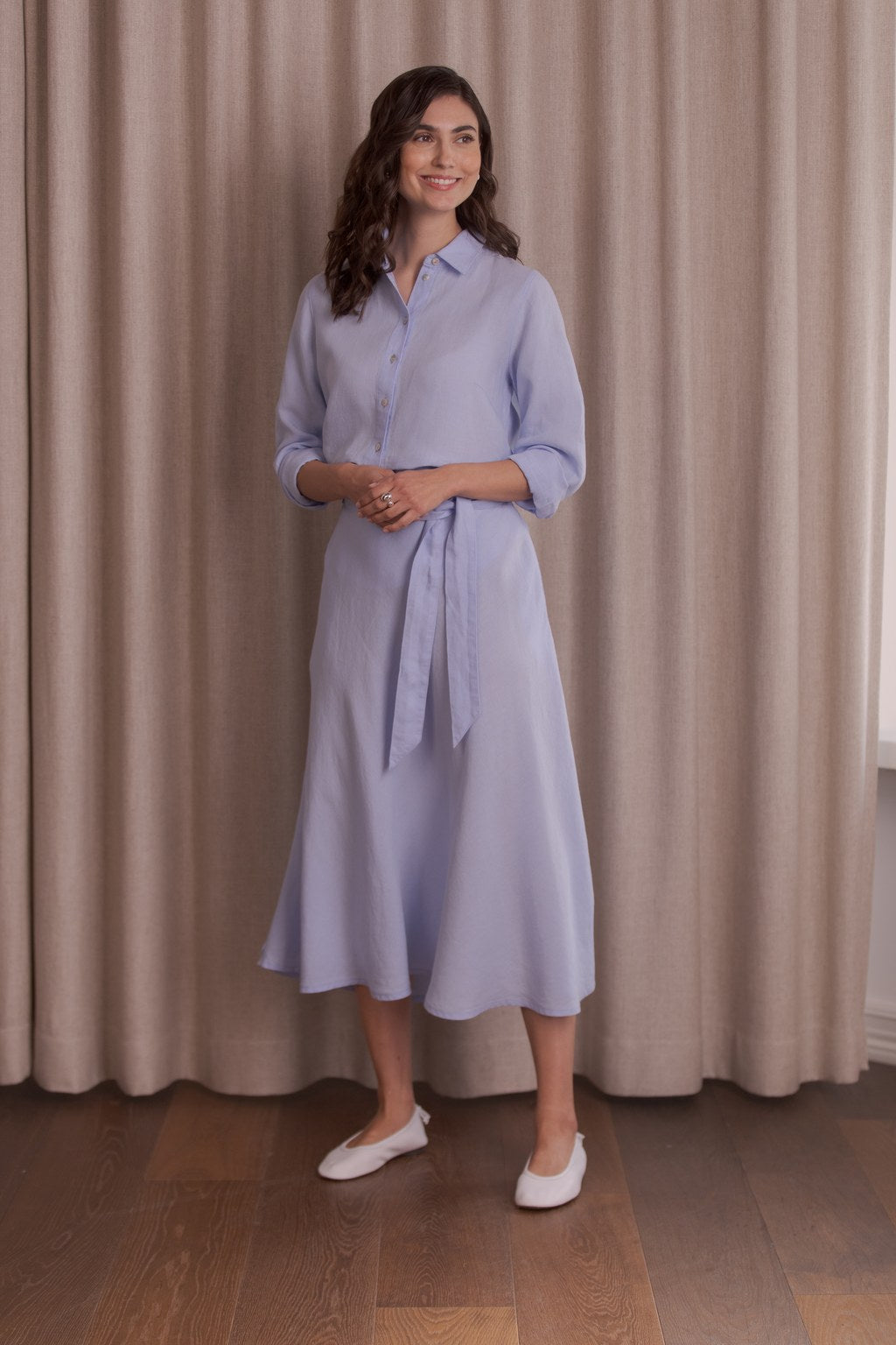 Linen collar shirt, Sky
