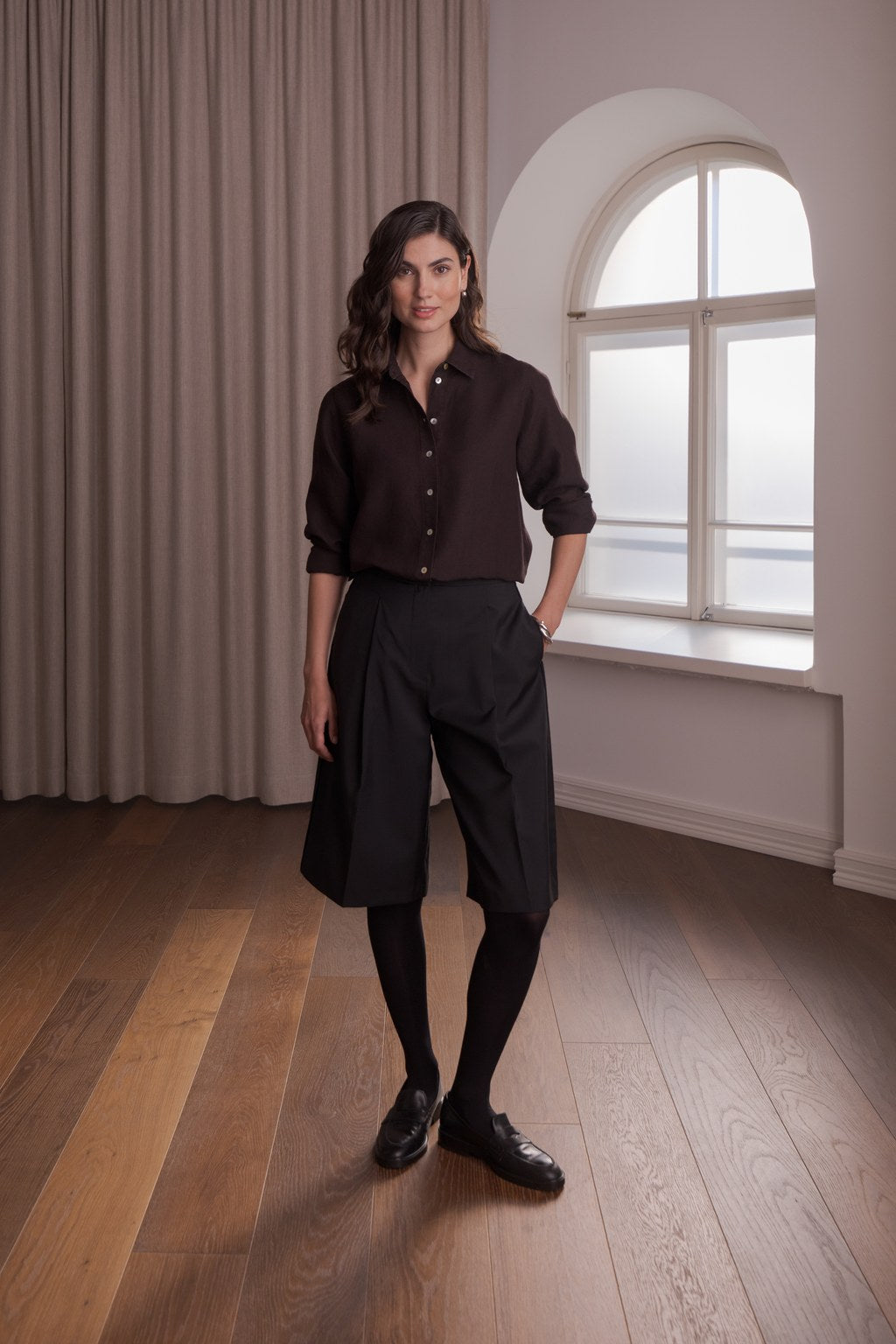 Linen collar shirt, Dark chocolate