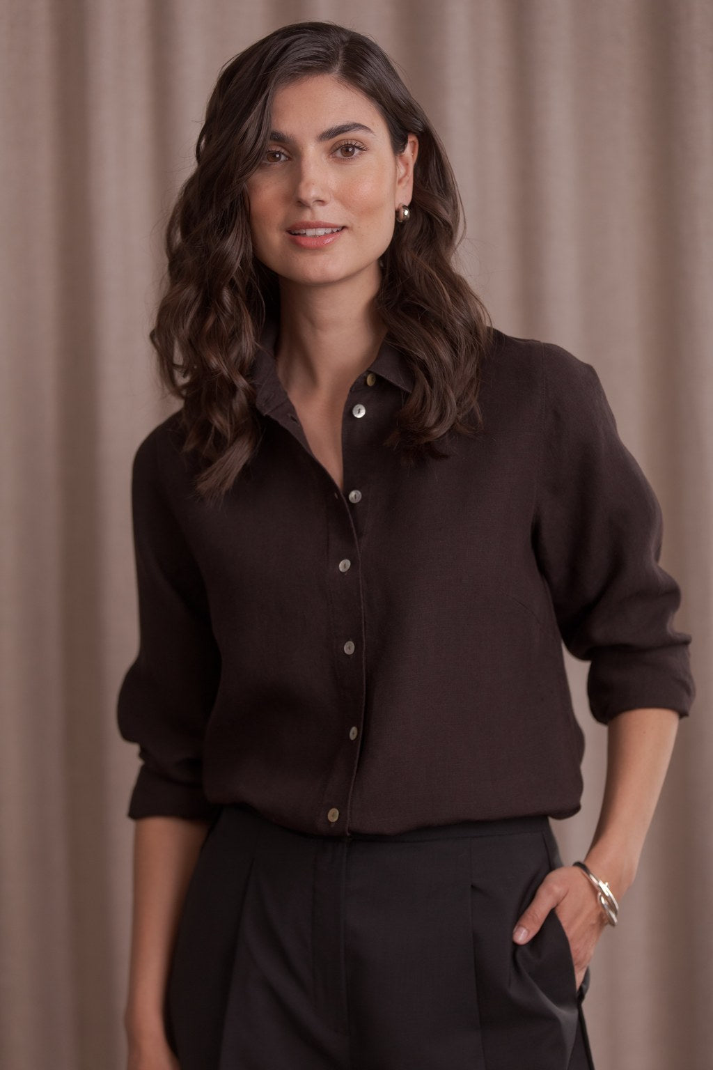 Linen collar shirt, Dark chocolate