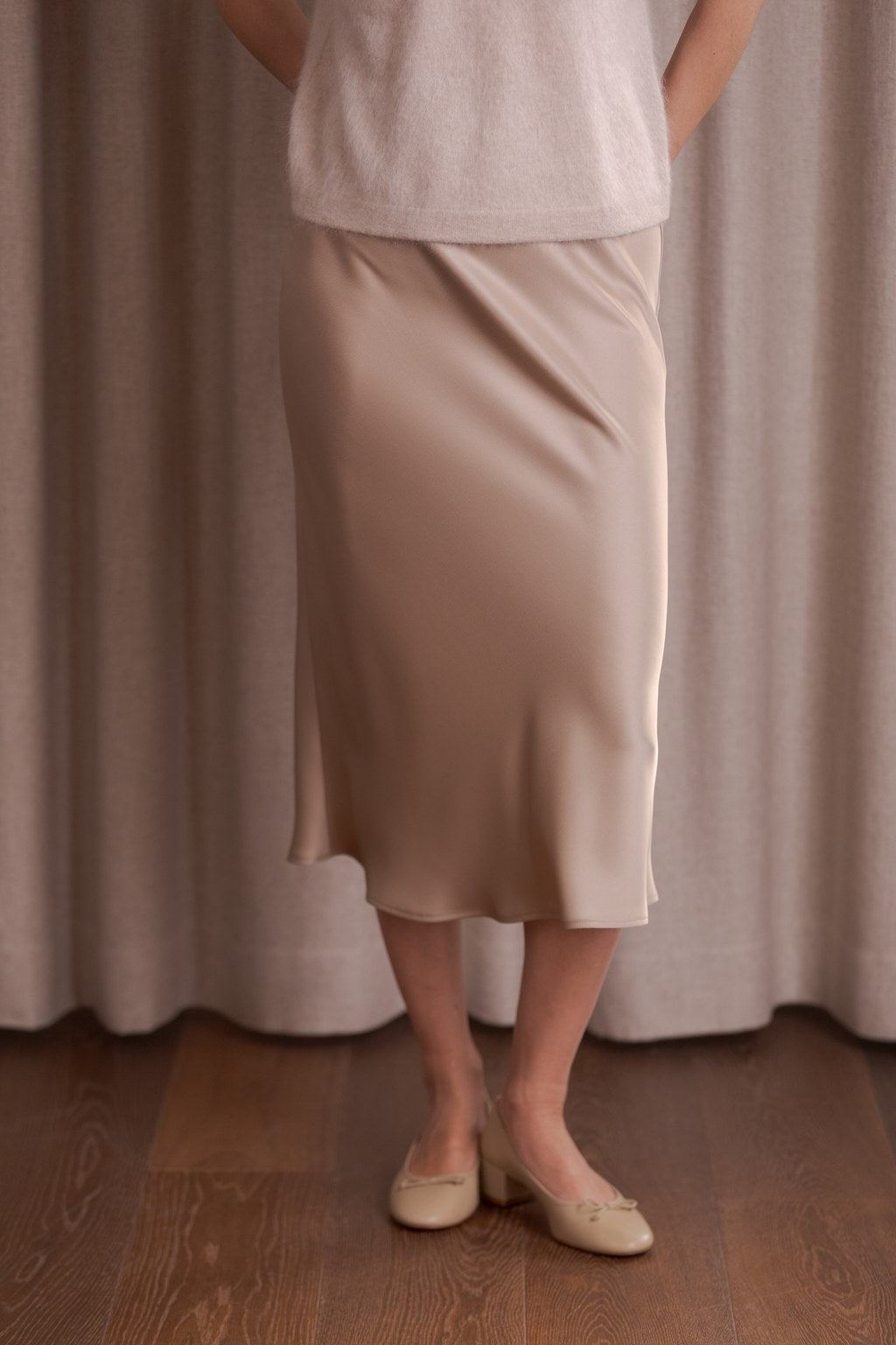 Midi satin skirt, Latte