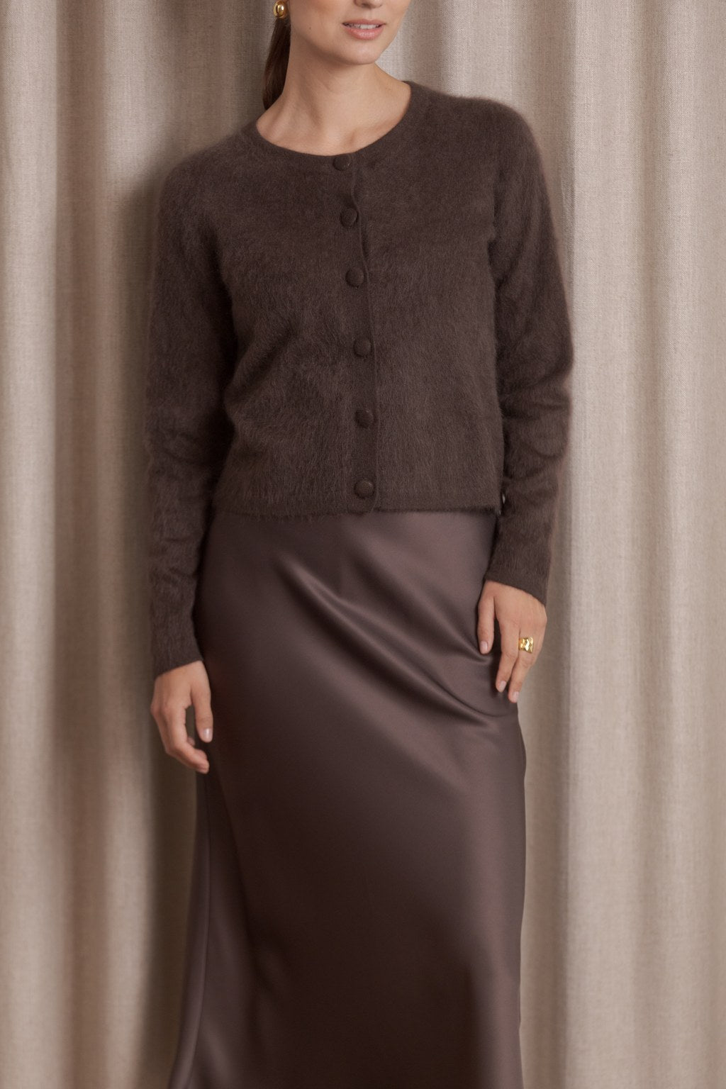 Midi satin skirt, Dark chocolate