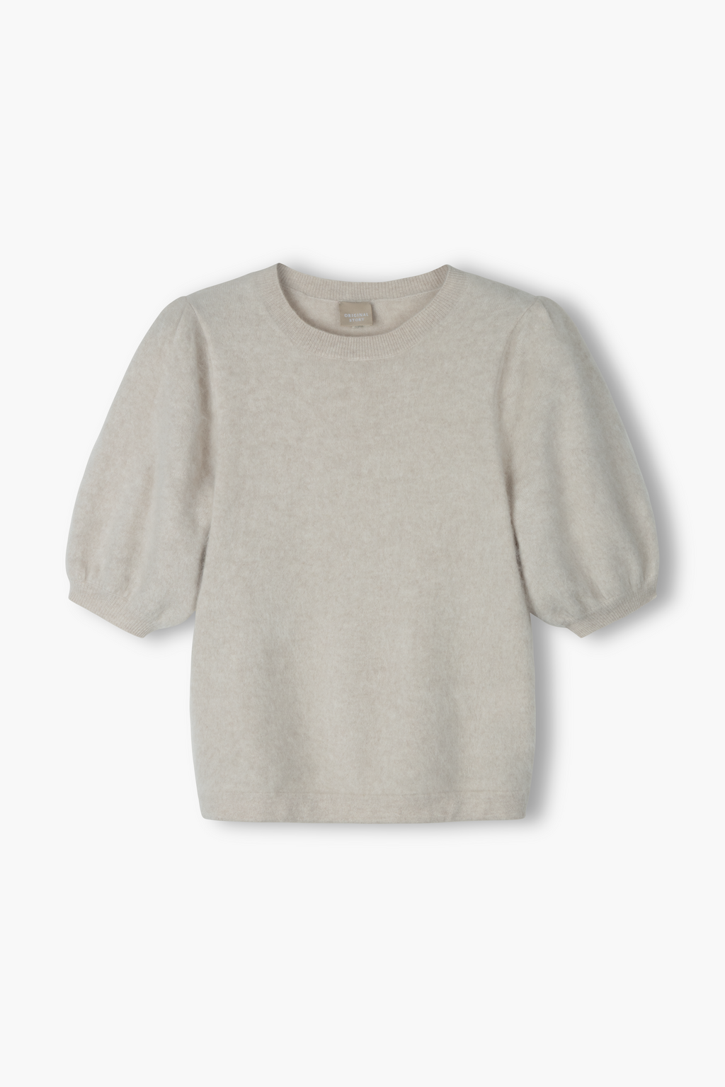 Lyhythihainen harjattu kashmirneule puhvihihalla, latte