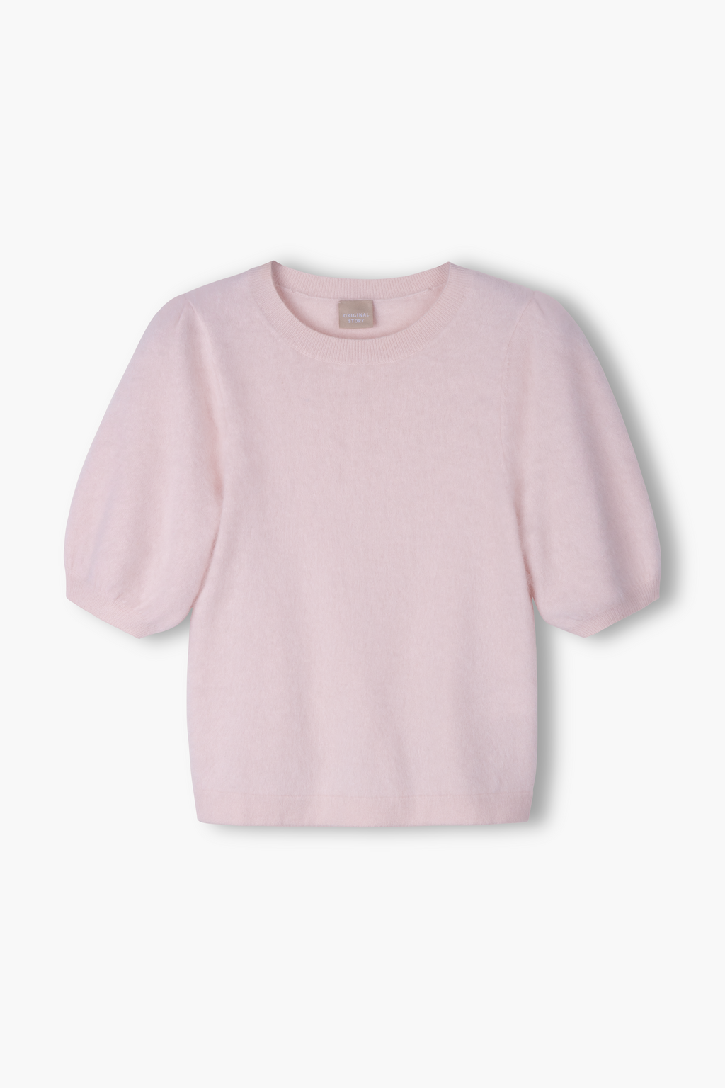 Lyhythihainen harjattu kashmirneule puhvihihalla, Pale pink