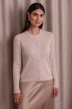 Ohut palmikkoneuletakki, valmistettu kashmirista, latte