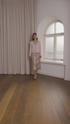 Pitkähihainen kashmirneuletakki V-kaula-aukolla, pale pink