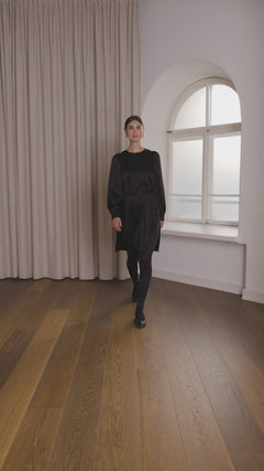 Long puff sleeve satin dress